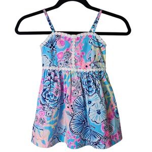 NWT‎ Lilly Pulitzer Mini Haylan Dress Girls 4 Bali Blue Floral Trim Preppy Coast